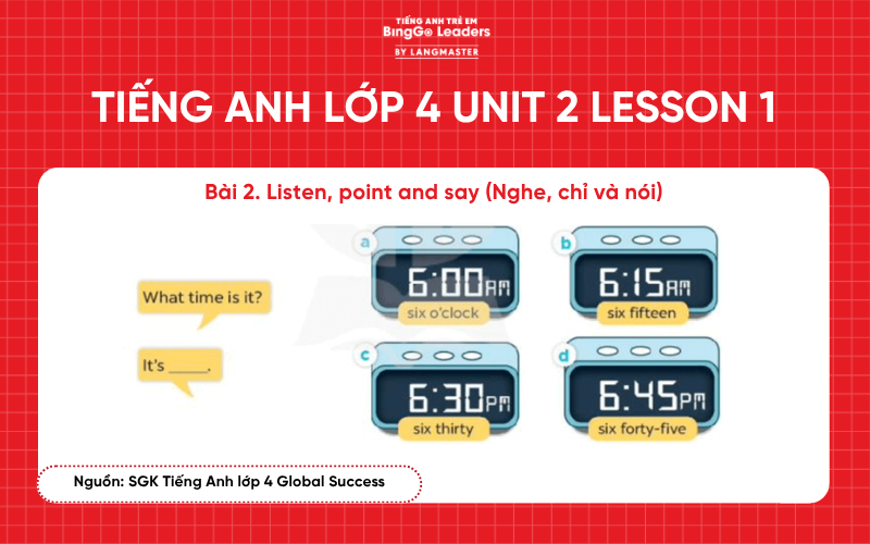 Bài tập tiếng Anh lớp 4 Unit 2 Lesson 1 chương trình Global Success