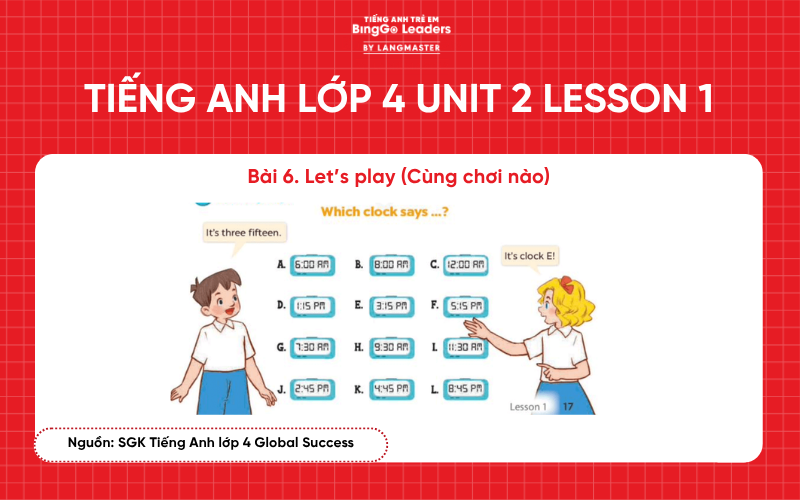Bài tập tiếng Anh lớp 4 Unit 2 Lesson 1 chương trình Global Success