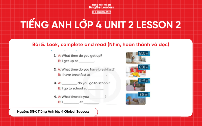 Bài tập tiếng Anh lớp 4 Unit 2 Lesson 2 sách Global Success