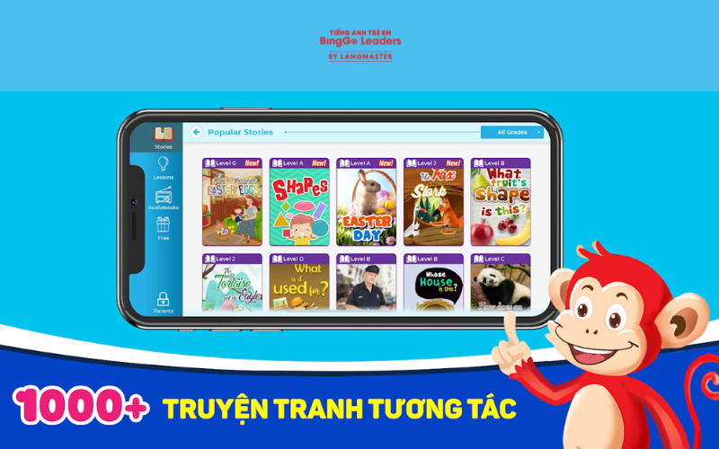 App học tiếng Anh cho bé lớp 1 Monkey Stories
