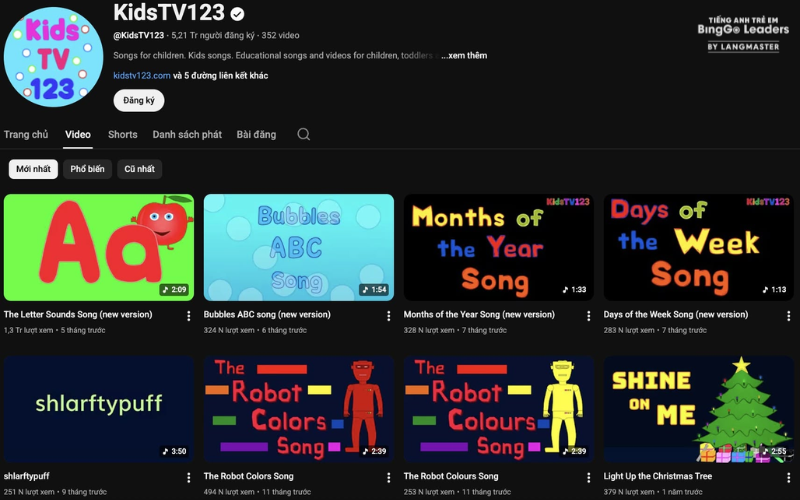 Kênh Youtube tiếng Anh trẻ em KidsTV123