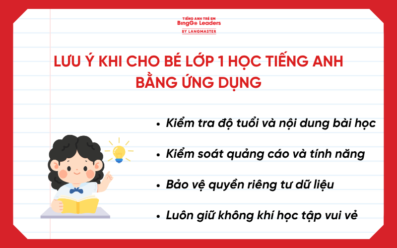 Lưu ý khi cho bé lớp 1 học tiếng Anh bằng ứng dụng