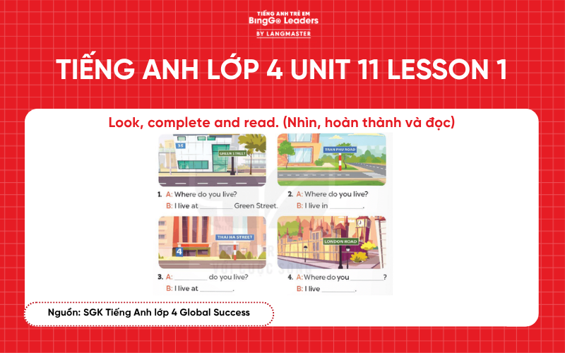 Bài tập tiếng Anh lớp 4 Unit 11 Lesson 1