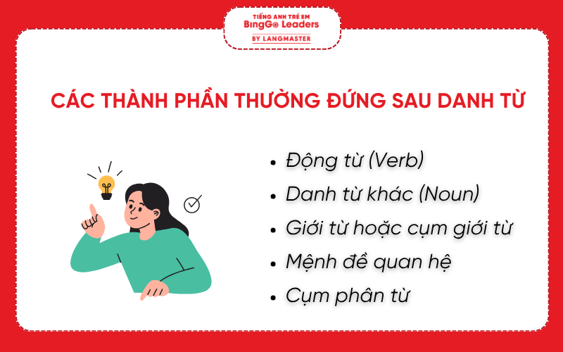 Các thành phần thường đứng sau danh từ