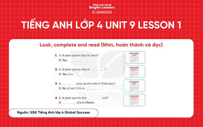 Bài tập tiếng Anh lớp 4 Unit 9 Lesson 1
