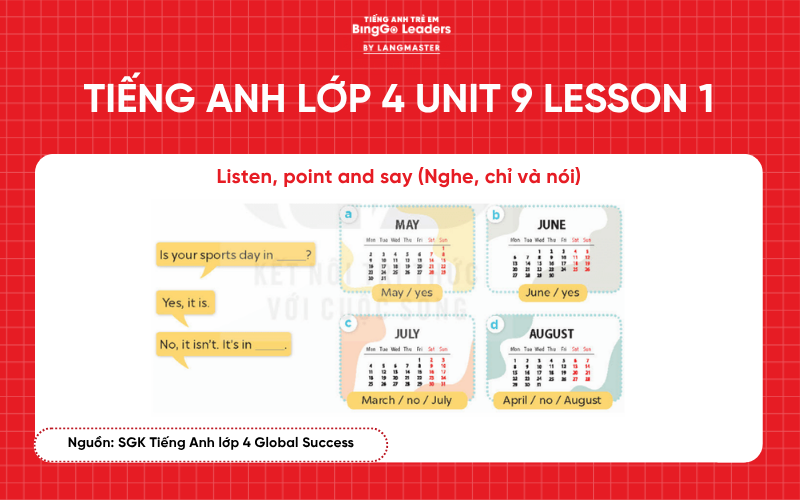 Bài tập tiếng Anh lớp 4 Unit 9 Lesson 1