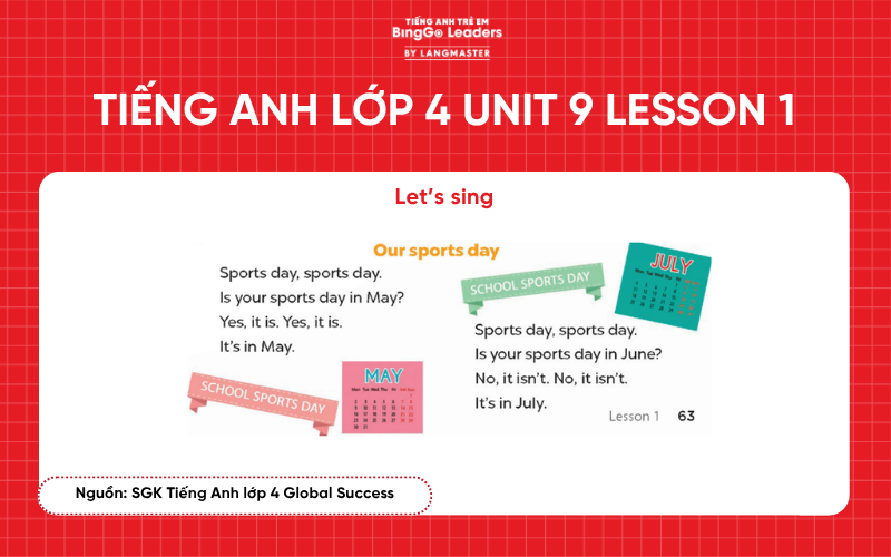Bài tập tiếng Anh lớp 4 Unit 9 Lesson 1